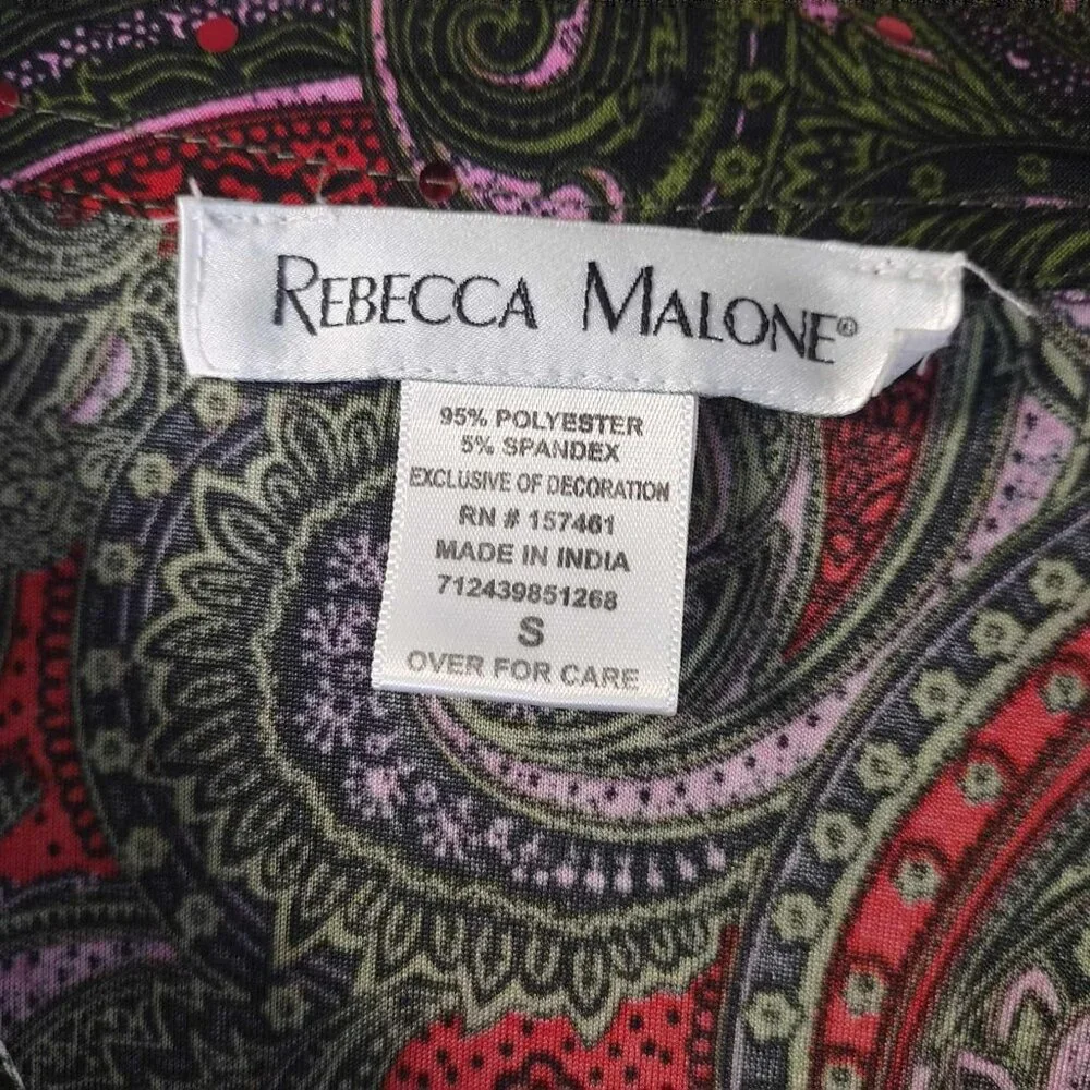 Rebecca Malone Paisley Button Top S Retro Stretch Art to Wear Statement‎ Top